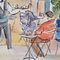 Catherine Garros, Le Café, 1990s, Watercolor, Framed 16