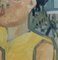 Raymond Debiève, Portrait of Woman in Yellow, 1970s, Huile sur Papier, Encadré 10