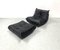 French Black Leather Togo Lounge Chair with Ottoman by Michel Ducaroy for Ligne Roset, 1970s, Set of 2 1
