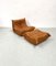 Französischer Toffee Brown Togo Sessel mit Fußhocker von Michel Ducaroy für Ligne Roset, 1970er, 2er Set 4