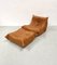 French Toffee Brown Togo Lounge Chair with Ottoman by Michel Ducaroy for Ligne Roset, 1970s, Set of 2 1