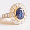 14 Karat Yellow and White Gold Daisy Ring with Synthetic Sapphire and Brilliant Cut Diamonds, 1980s, Image 10