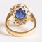 14 Karat Yellow and White Gold Daisy Ring with Synthetic Sapphire and Brilliant Cut Diamonds, 1980s 12