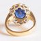 14 Karat Yellow and White Gold Daisy Ring with Synthetic Sapphire and Brilliant Cut Diamonds, 1980s 7