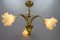 French Art Nouveau Brass and Glass 3-Light Iris-Shaped Chandelier, 1910s, Image 10