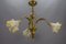 French Art Nouveau Brass and Glass 3-Light Iris-Shaped Chandelier, 1910s, Image 12