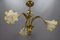 French Art Nouveau Brass and Glass 3-Light Iris-Shaped Chandelier, 1910s, Image 2