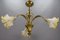 French Art Nouveau Brass and Glass 3-Light Iris-Shaped Chandelier, 1910s, Image 9