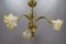 French Art Nouveau Brass and Glass 3-Light Iris-Shaped Chandelier, 1910s 3