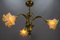 French Art Nouveau Brass and Glass 3-Light Iris-Shaped Chandelier, 1910s, Image 4