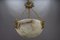 French Art Deco Alabaster and Bronze Thistle Pendant Light, 1920s 2