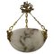 French Art Deco Alabaster and Bronze Thistle Pendant Light, 1920s 1