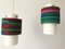 Fabric Shade & Glass Triple Pendant Lamp, Germany, 1960s 6