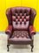 Vintage Chesterfield High Back Wing Chair in Burgundy Leather 8