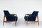 Mid-Century Modern Armchairs in Wood and Blue Boucle Fabric, Italy, 1960s, Set of 2 3