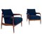 Mid-Century Modern Armchairs in Wood and Blue Boucle Fabric, Italy, 1960s, Set of 2 1