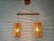 German Double Shade Wicker and Wood Pendant Lamp, 1960s 5