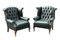 Green Leather Armchairs with Buttoned Back, Set of 2 1