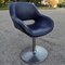 Vintage Blue Leather Swivel Armchair with Orignal Metal Pedestal, 1980s 2