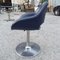 Vintage Blue Leather Swivel Armchair with Orignal Metal Pedestal, 1980s 5