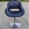 Vintage Blue Leather Swivel Armchair with Orignal Metal Pedestal, 1980s 1