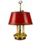 French Brass and Red Tole Shade Three-Light Bouillotte Desk Lamp, 1950s 1
