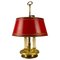 French Brass and Red Tole Shade Three-Light Bouillotte Desk Lamp, 1950s, Image 1