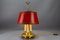 French Brass and Red Tole Shade Three-Light Bouillotte Desk Lamp, 1950s, Image 4