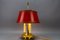 Lampada da scrivania Bouillotte a tre luci in ottone e paralume rosso, Francia, anni '50, Immagine 12