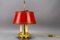 French Brass and Red Tole Shade Three-Light Bouillotte Desk Lamp, 1950s 10