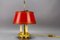 French Brass and Red Tole Shade Three-Light Bouillotte Desk Lamp, 1950s, Image 10