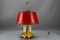 French Brass and Red Tole Shade Three-Light Bouillotte Desk Lamp, 1950s, Image 19