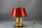Lampada da scrivania Bouillotte a tre luci in ottone e paralume rosso, Francia, anni '50, Immagine 19