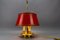 Lampada da scrivania Bouillotte a tre luci in ottone e paralume rosso, Francia, anni '50, Immagine 13