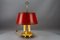 Französische Bouillotte Schreibtischlampe aus Messing & Rotem Tole Schirm, 1950er 5