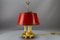 Lampada da scrivania Bouillotte a tre luci in ottone e paralume rosso, Francia, anni '50, Immagine 7