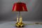 French Brass and Red Tole Shade Three-Light Bouillotte Desk Lamp, 1950s 6