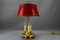 French Brass and Red Tole Shade Three-Light Bouillotte Desk Lamp, 1950s, Image 6