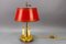 Lampada da scrivania Bouillotte a tre luci in ottone e paralume rosso, Francia, anni '50, Immagine 11
