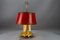 Französische Bouillotte Schreibtischlampe aus Messing & Rotem Tole Schirm, 1950er 3