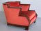 Art Deco Cubist Armchair in Vermilion Mohair Velvet and Maple, Belgium, 1920s 1