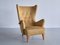 Wingback Chair in Yellow Wool and Elm attributed to Gustav Axel Berg, Sweden, 1940s 3