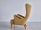 Wingback Chair in Yellow Wool and Elm attributed to Gustav Axel Berg, Sweden, 1940s 9