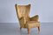 Wingback Chair in Yellow Wool and Elm attributed to Gustav Axel Berg, Sweden, 1940s 5