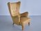 Wingback Chair in Yellow Wool and Elm attributed to Gustav Axel Berg, Sweden, 1940s 2
