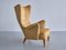 Wingback Chair in Yellow Wool and Elm attributed to Gustav Axel Berg, Sweden, 1940s 1