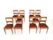 Vintage Orange Fabric Upholstery and Walnut Dining Chairs, Italy, 1930s, Set of 10, Image 1