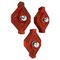 Red Cubic Ceramic Fat Lava Wall Lights attributed to Pan Ceramics, Germany, 1970s, Set of 3 1