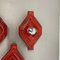 Red Cubic Ceramic Fat Lava Wall Lights attributed to Pan Ceramics, Germany, 1970s, Set of 3 5