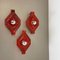 Red Cubic Ceramic Fat Lava Wall Lights attributed to Pan Ceramics, Germany, 1970s, Set of 3 2